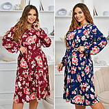 Яскраве вільне плаття великих розмірів із пояском (р.50-60). Арт-2667/5, фото 6