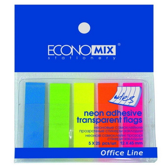 Стікери-закладки для нотаток Economix Е20945 5 кольорів, прямокутні