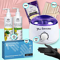 Стартовий набір для депіляції касетним та плівковим воском "Normal" (Воскоплав, віск, тальк, олійка ) ЕN