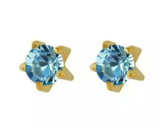 Сережки-гвоздики пусети Studex середні крапан золото, камінь аквармарин, для вухів R103Y