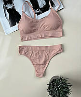 Комфортиний трикотажний комплект білизни на щодень, топ і трусики сліпи