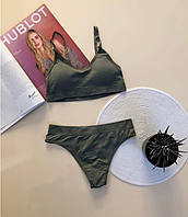 Комфортиний трикотажний комплект білизни на щодень, топ і трусики сліпи