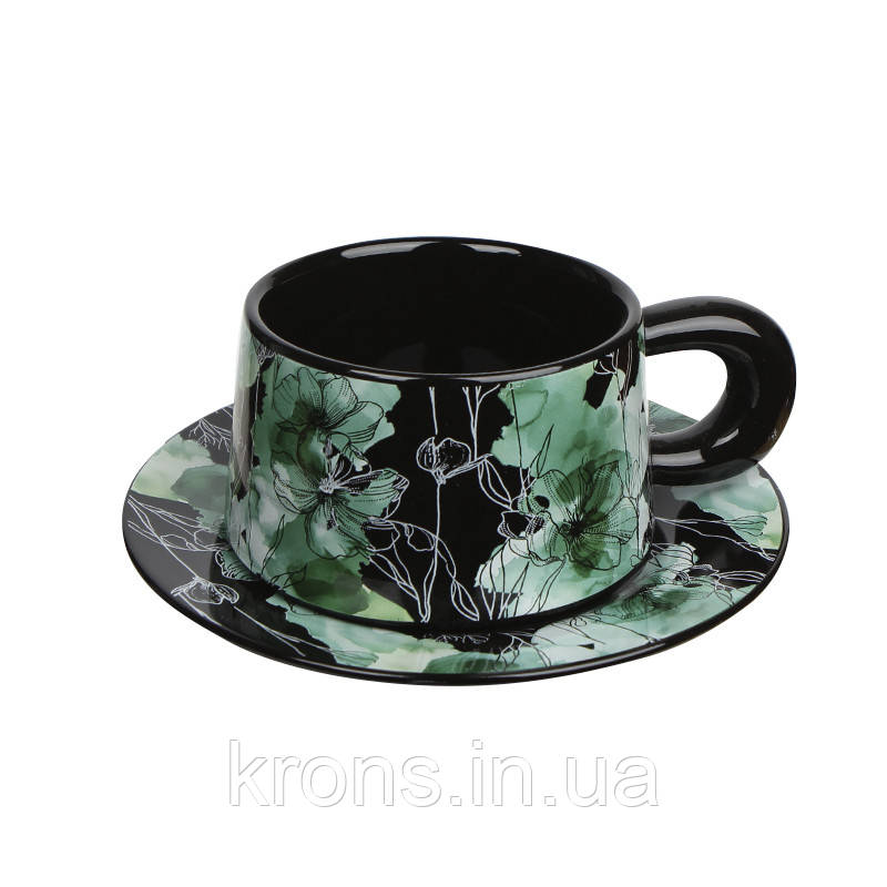 Сувенірний подарунковий кавовий набір Qinglan Ruomeng 280 мл чашка + люстерце + подарункова коробка керамічний Black, фото 1