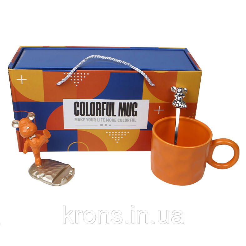 Подарунковий кавовий набір Dedbb чашка ложка підставка для телефона подарункове паковання Orange, фото 1