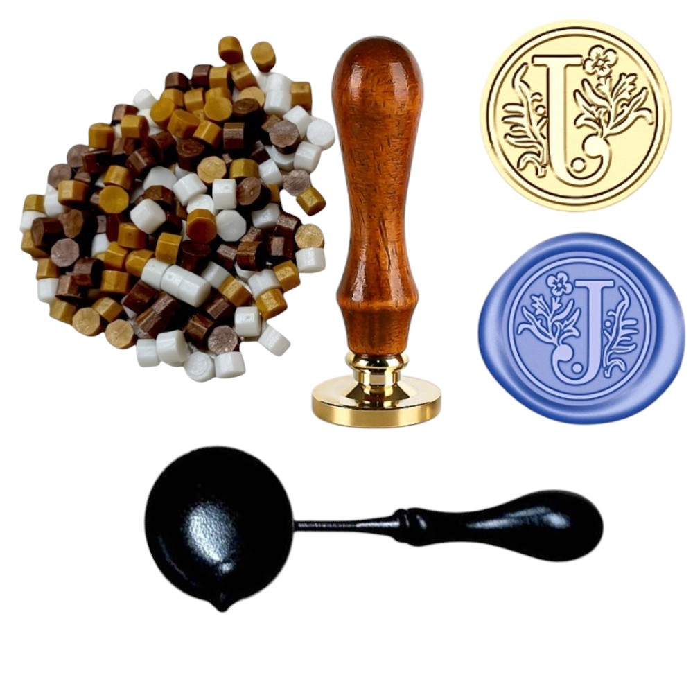 Набір для сургучного друку Факсиміле Друк з літерою J + сургуч + ложка для плавлення сургуча, фото 1
