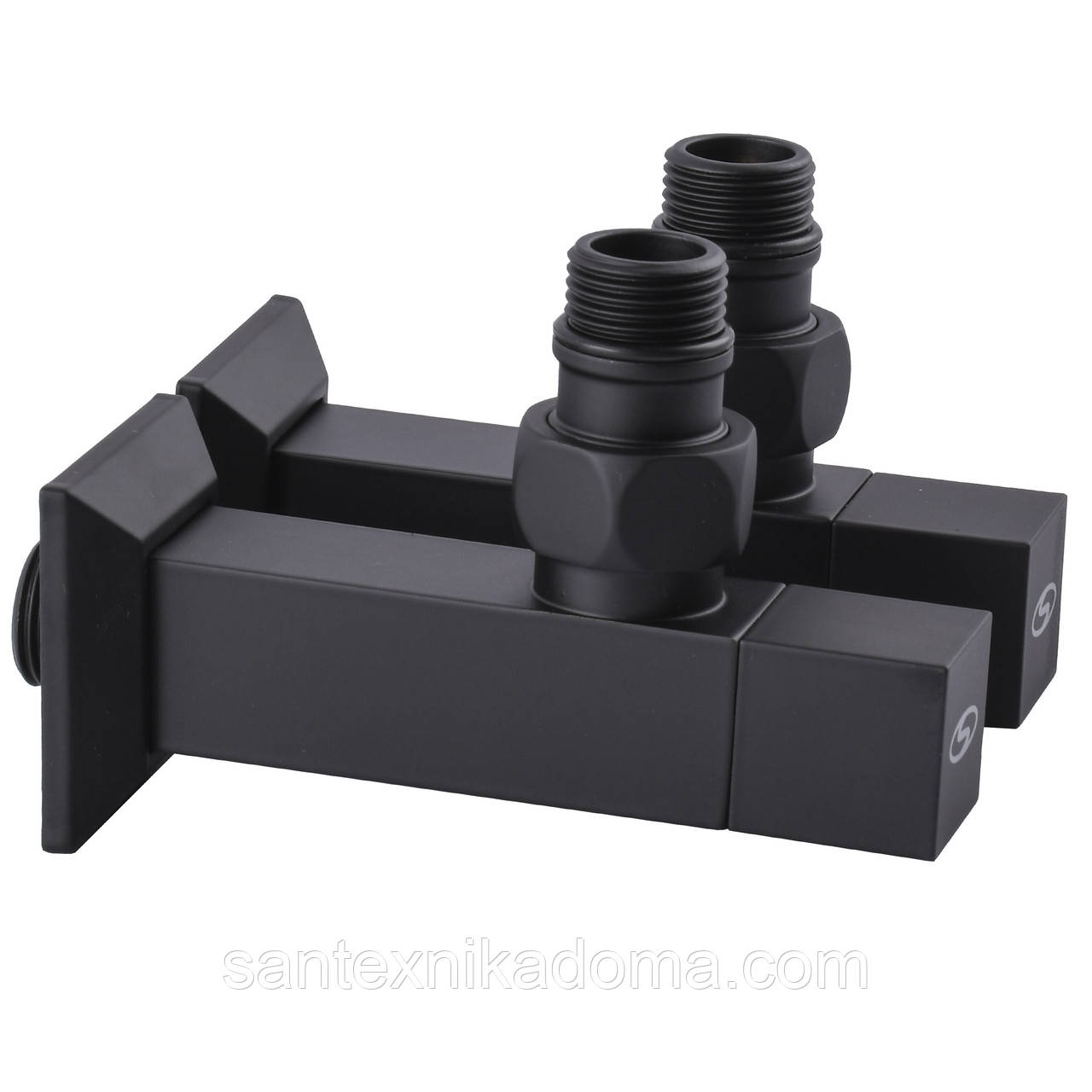 Набір Кран кутовий напівоборотний з американкою SOLOMON LUX 1/2″ CUBE BLACK 8888 (2шт.) у чорному кольорі