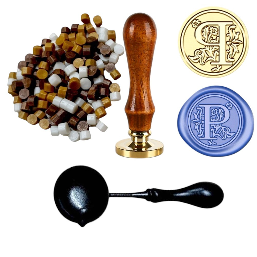 Набір для сургучного друку Факсиміле Друк з літерою P+ сургуч + ложка для плавлення сургуча, фото 1