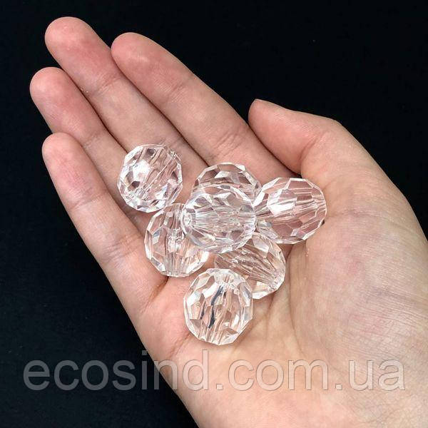 Намистини пластикові грановані 18х20мм, колір-прозорий, фото 1