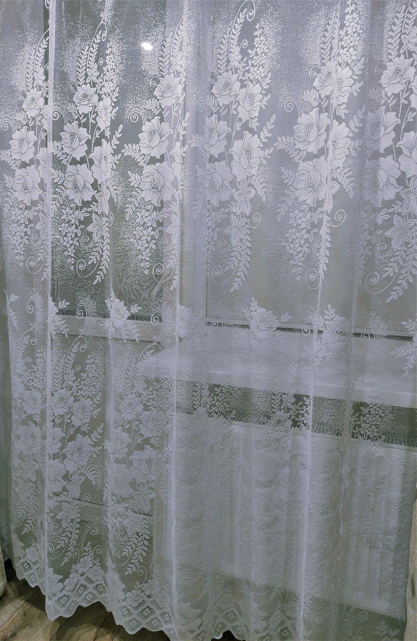 Тюль із ламбрекеном із жакардовою вишивкою, колір білий