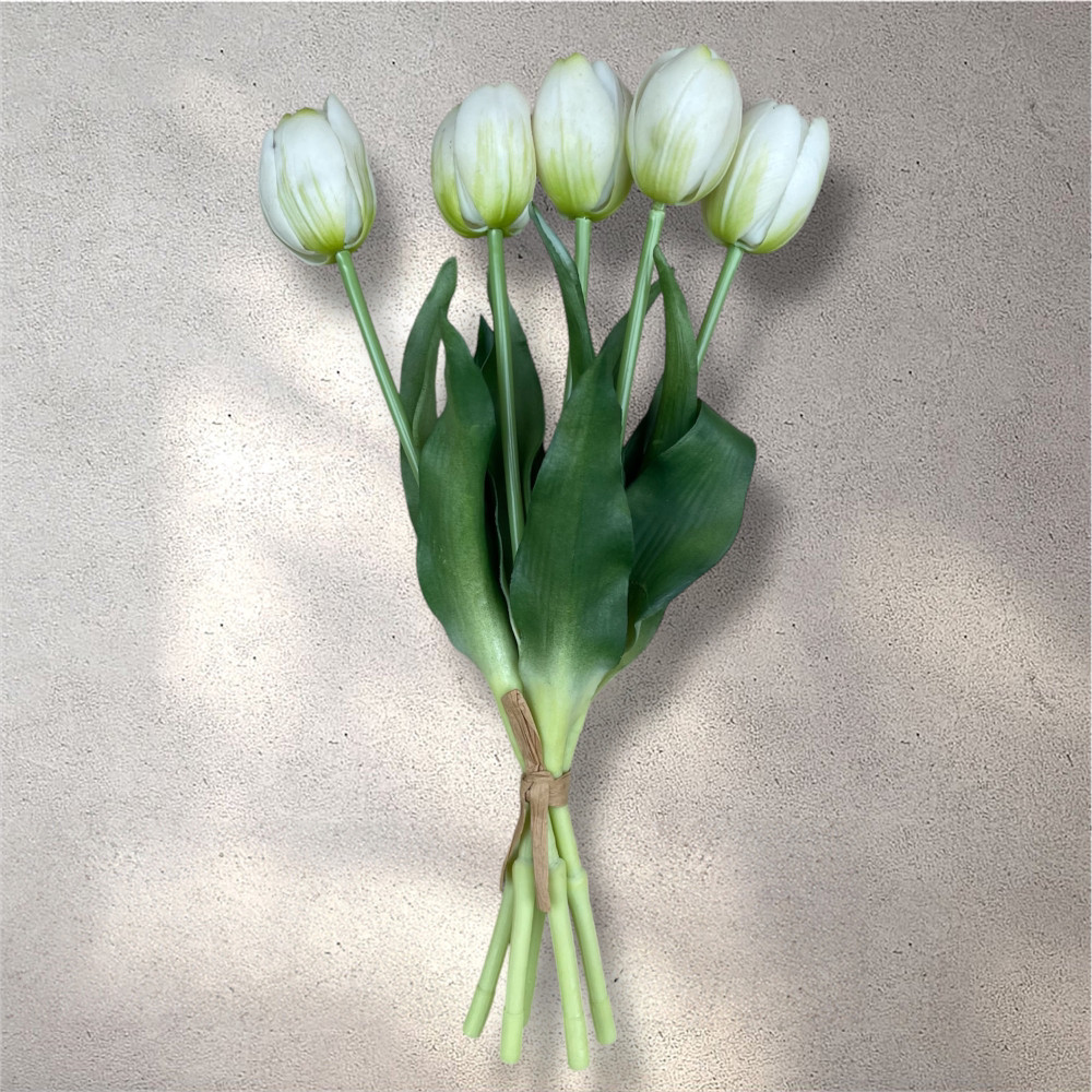 Штучний гелеві тюльпан пучок 5 шт. білий 32 см люкс латексний, фото 1