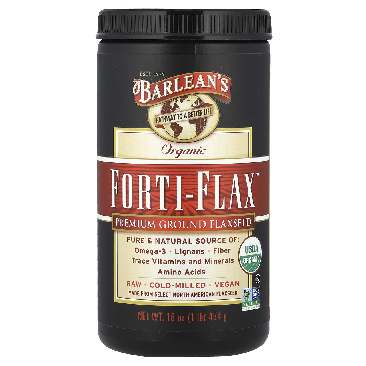 Barlean's, Органічний Forti-Flax, молотне льняне насіння вищого якості, 16 унцій (454 р) BAR-10016, Київ, фото 1