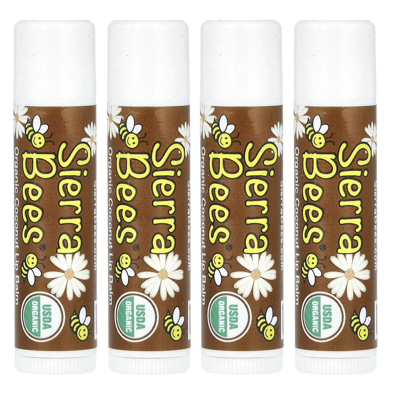 Sierra Bees, Органічні бальзами для губ, кокос, 4 шт. в пакованні, 4,25 г (0,15 унції) кожен, Київ