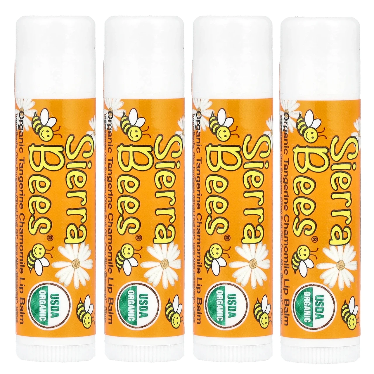 Sierra Bees, Органічні бальзами для губ, мандарин і ромашка, 4 шт. в упаковці, 0,15 унції (4,25 г) кожен, Київ