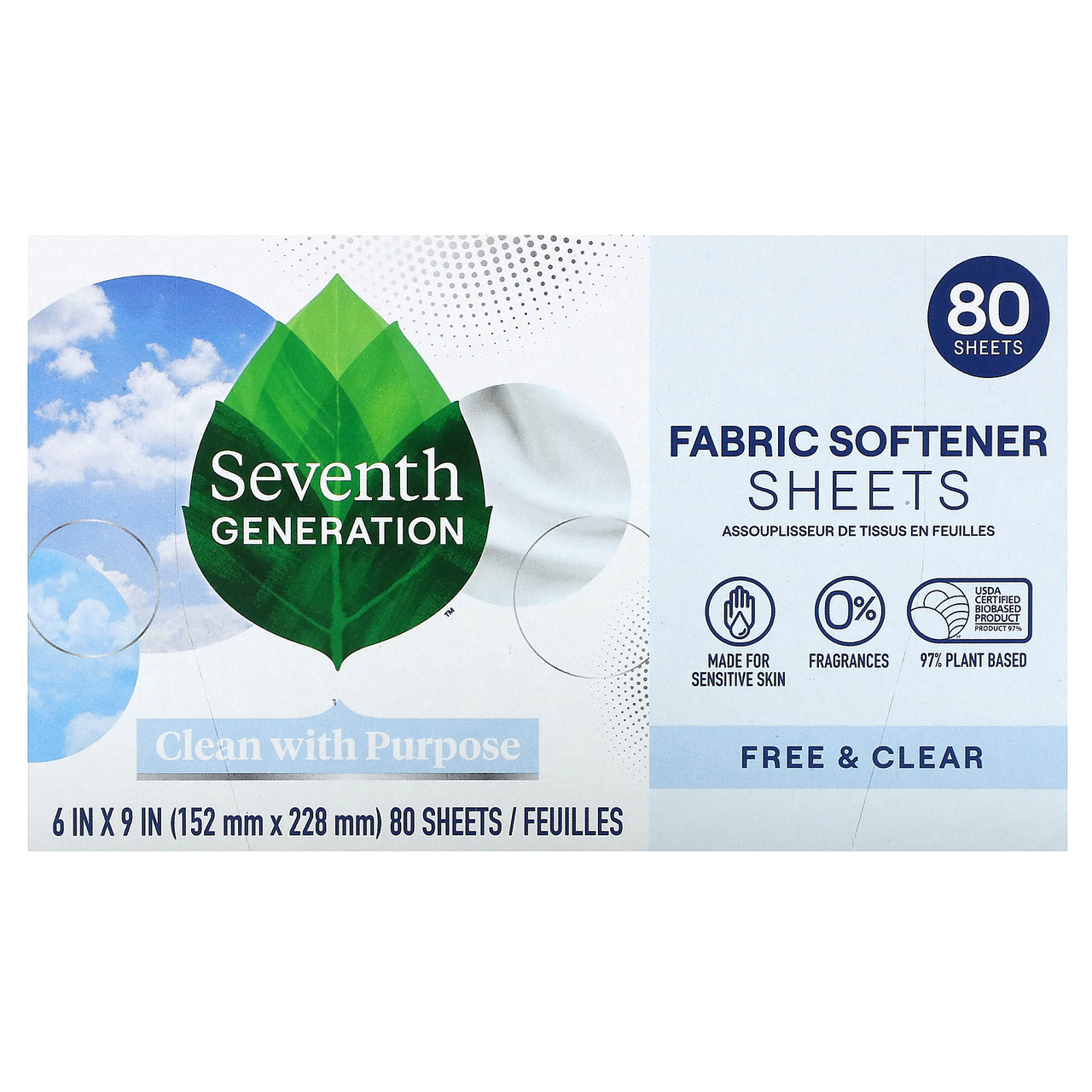 Seventh Generation, Free&Clear, кондиціонер для білизни як серветок, 80 штук, Київ