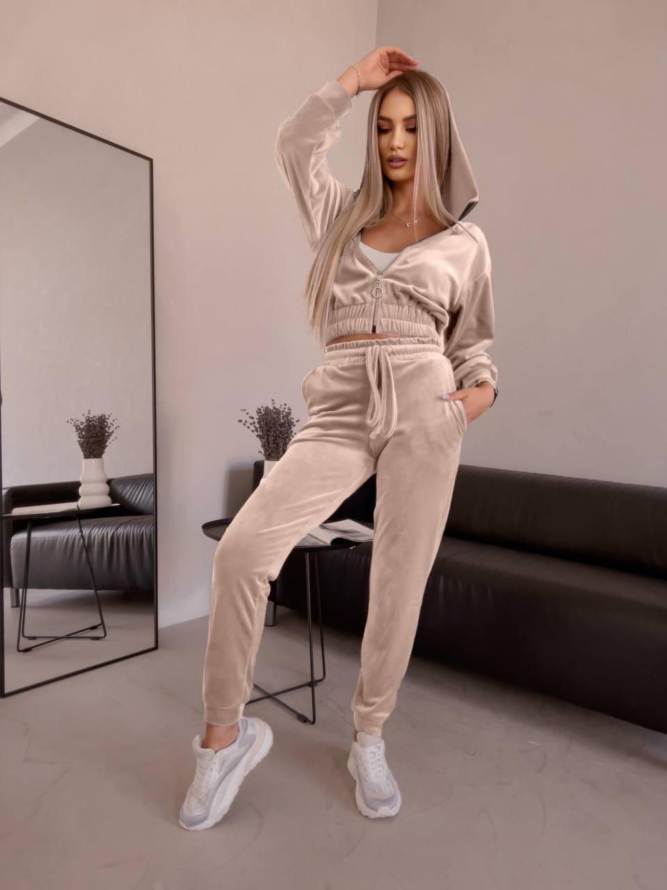 Стильний жіночий велюровий спортивно-прогулянковий костюм двійка 42-44, 44-46, 46-48 (с, м, л), фото 1