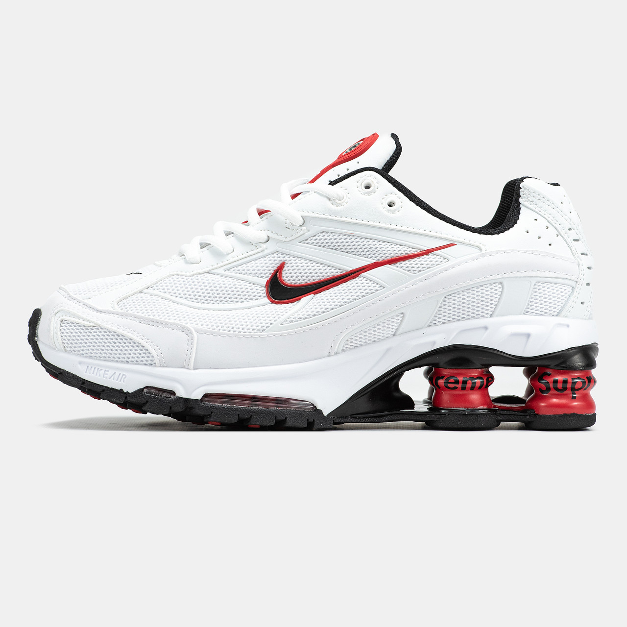 Чоловічі Кросівки Nike x Supreme Shox Ride 2 White Black / Найк Суприм Шокс Райд 2 Білі з Чорним та Червоним