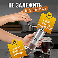 Кавомолка ручна з керамічними жорнами та регулюванням ступеня помолу, Срібло (MCG-709), фото 8
