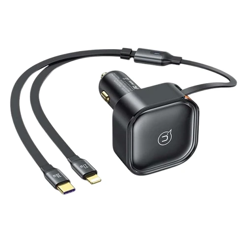 Адаптер автомобільний USAMS Car Charger With 2in1 Retractable Cable Type-C + Lightning US-CC219 C41 |30W, PD/QC| чорний