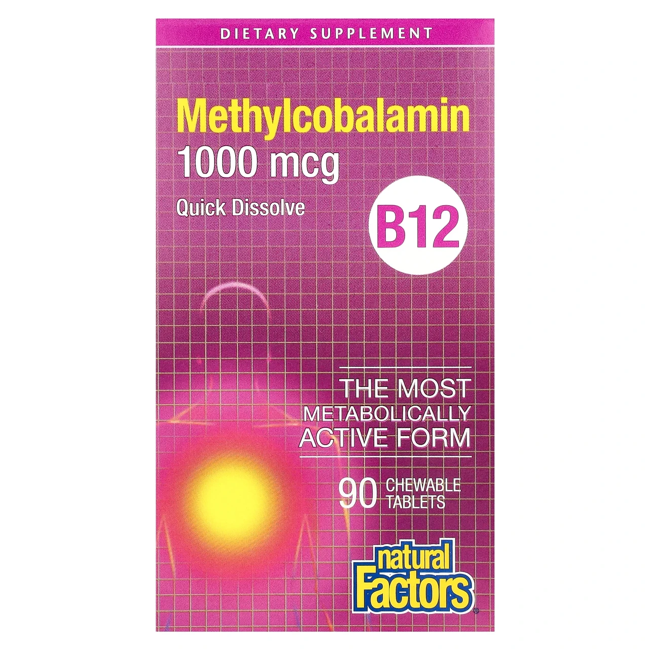 Natural Factors, вітамін B12, метилкобаламін, 1000 мкг, 90 жувальних таблеток, Київ
