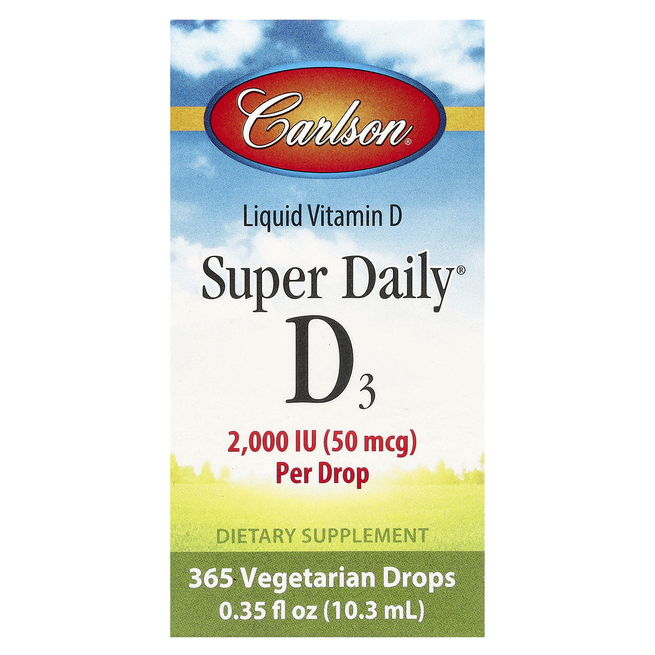 Carlson Labs, Super Daily D3, вітамін D3, 50 мкг (2000 МО), 10,3 мл (0,35 рідин та си. унцій), Київ