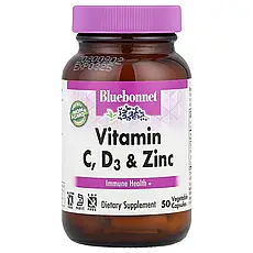 Bluebonnet Nutrition, вітаміни C, D3 и цинк, 50 рослинних капсул, Київ