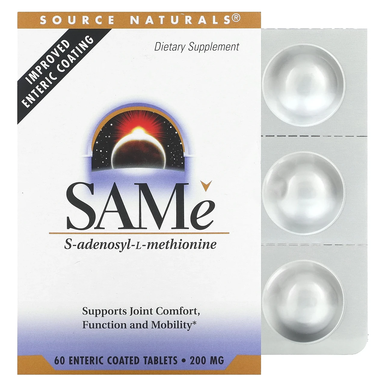 Source Naturals, SAMe, 200 мг, 60 Набої, покриті кишково - кишковою оболонкою, Київ, фото 1