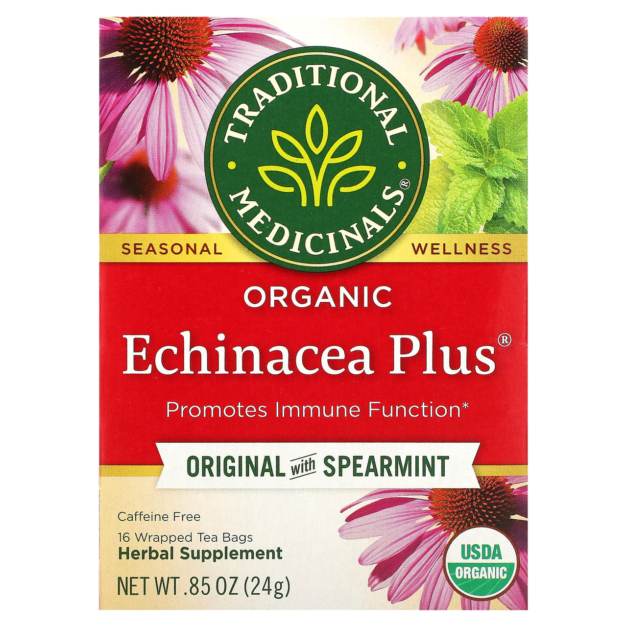Traditional медичноїinals, Organic Echinacea Plus, оригінальний смак з м'ятою, без кофеїну, 16 чайних пакетиків в, Київ, фото 1