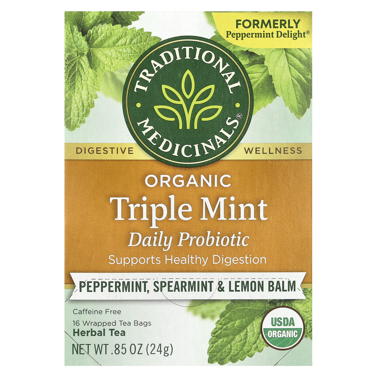 Traditional медичноїinals, пробіотик і органічна перетравлена м’ята, без кофеїну, 16 чайних пакетиків, 24 г, Київ, фото 1