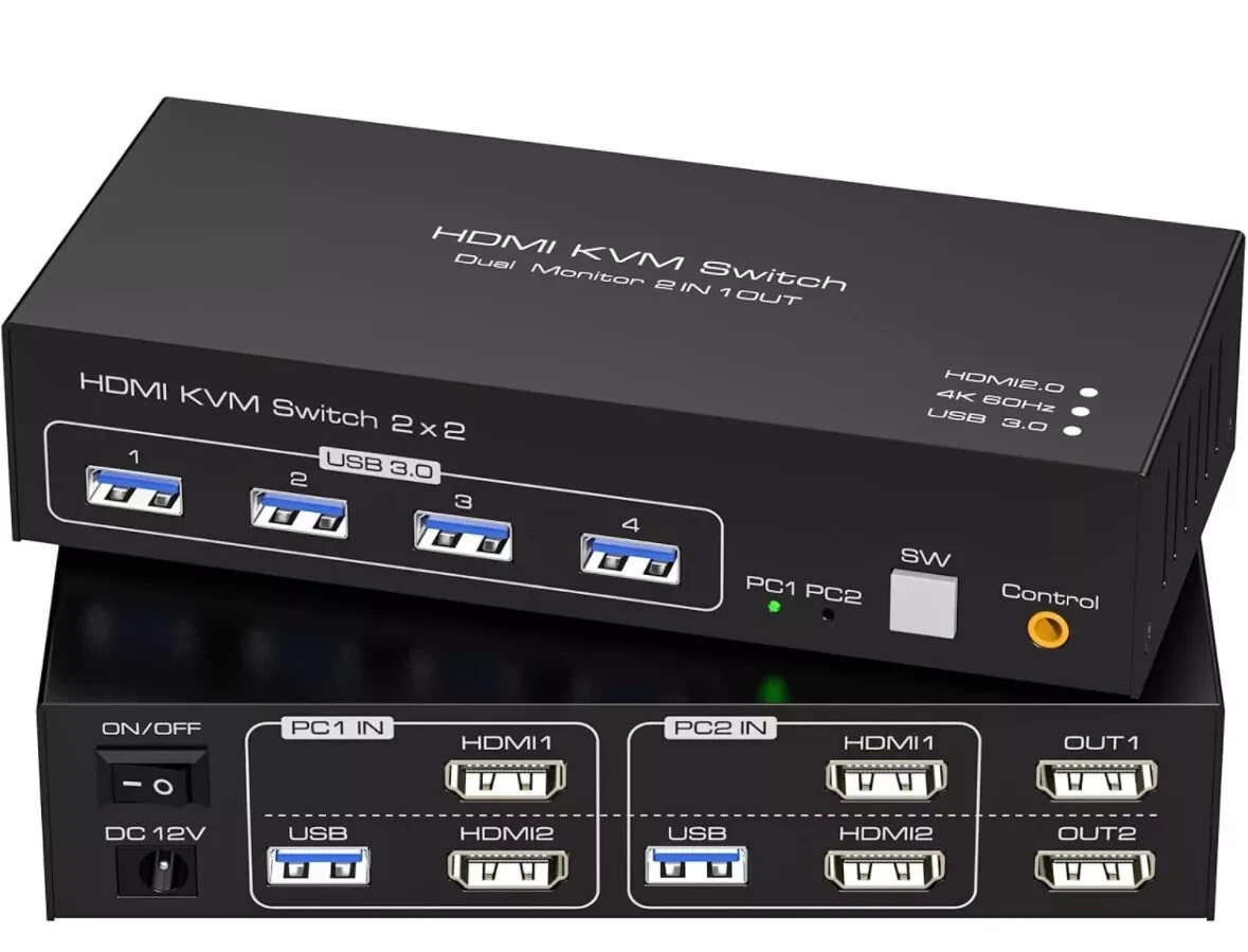 HDMI Dual Monitor KVM Switch для 2 компьютеров и 2 мониторов: продажа ...