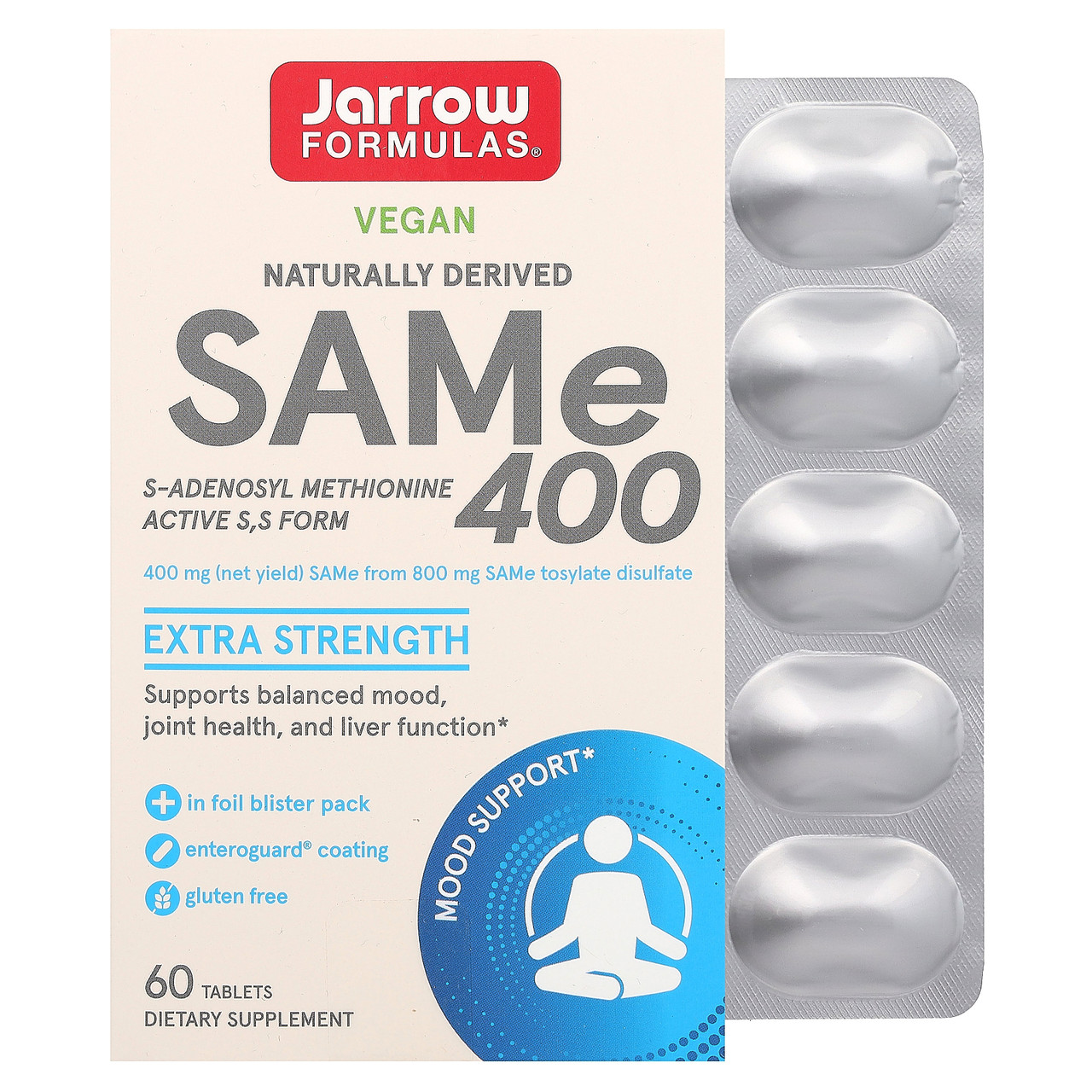 Jarrow Formula, SAM-e (S-аденозил-L-метіонін) 400, 60 таблеток JRW-20042, Київ