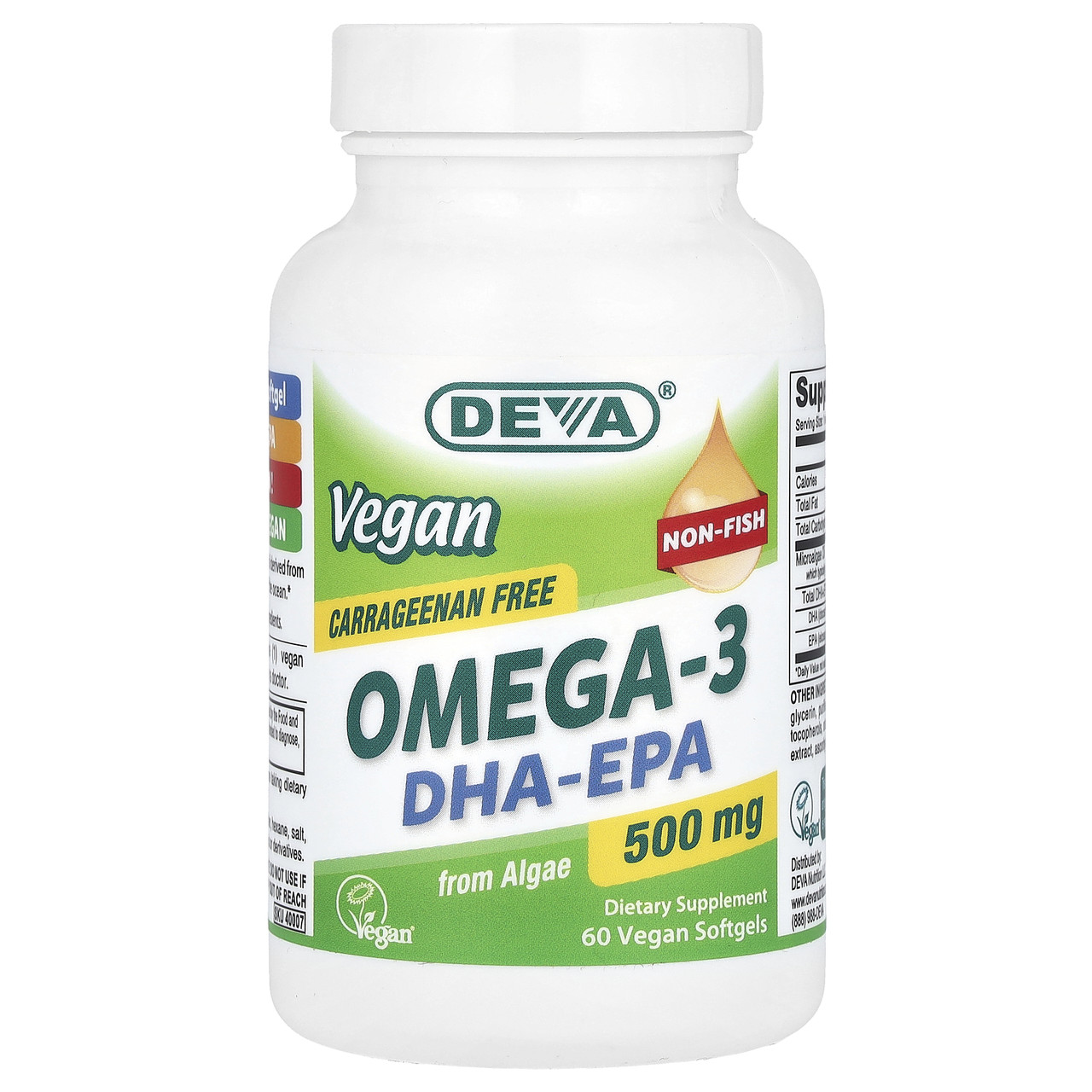 Deva, Веганські омега-3 DHA-EPA, 500 мг, 60 веганських м'яких таблеток DEV-00063, Київ