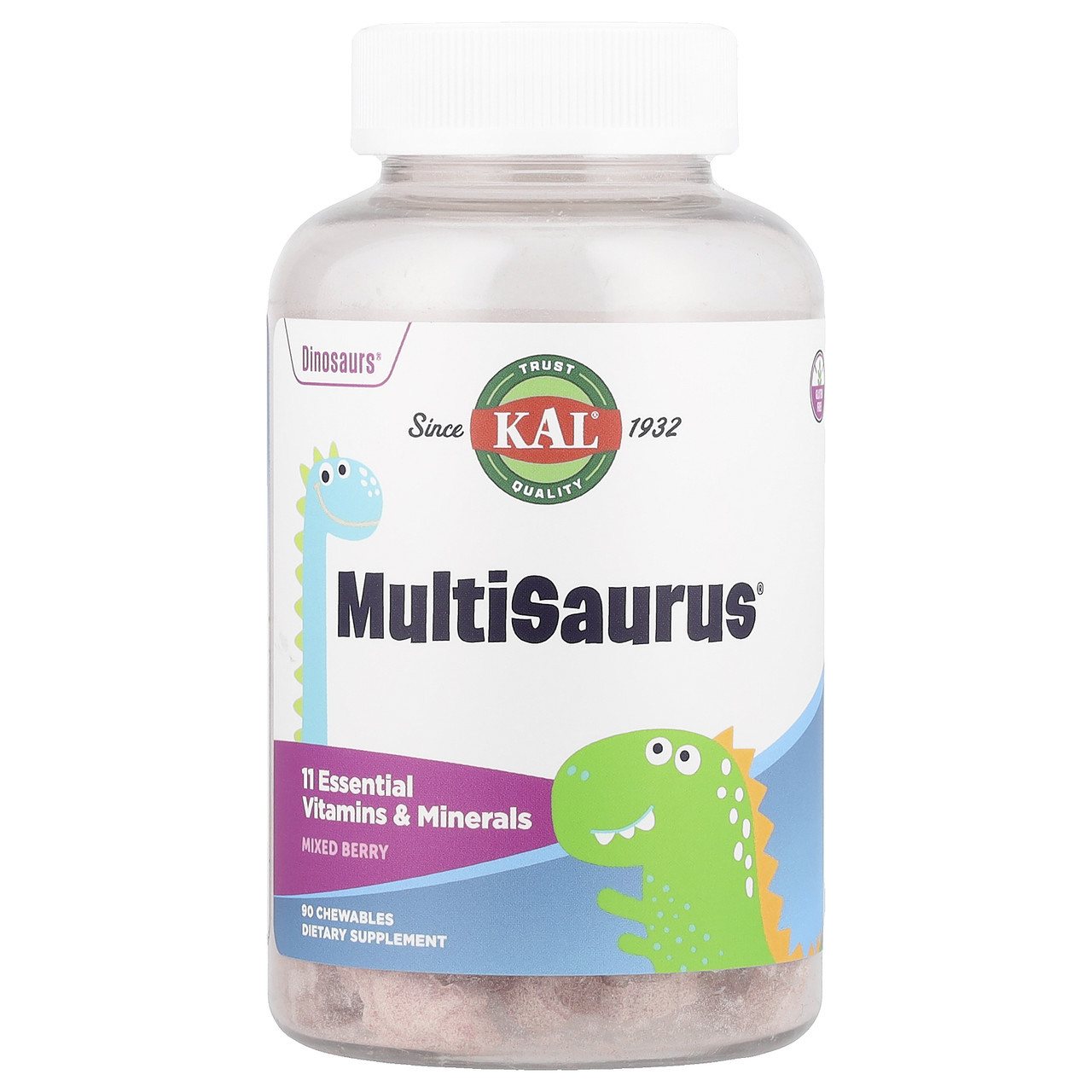 KAL, MultiSaurus, вітаміни і мінерали, ягідне асорті, 90 жувальних таблеток, Київ