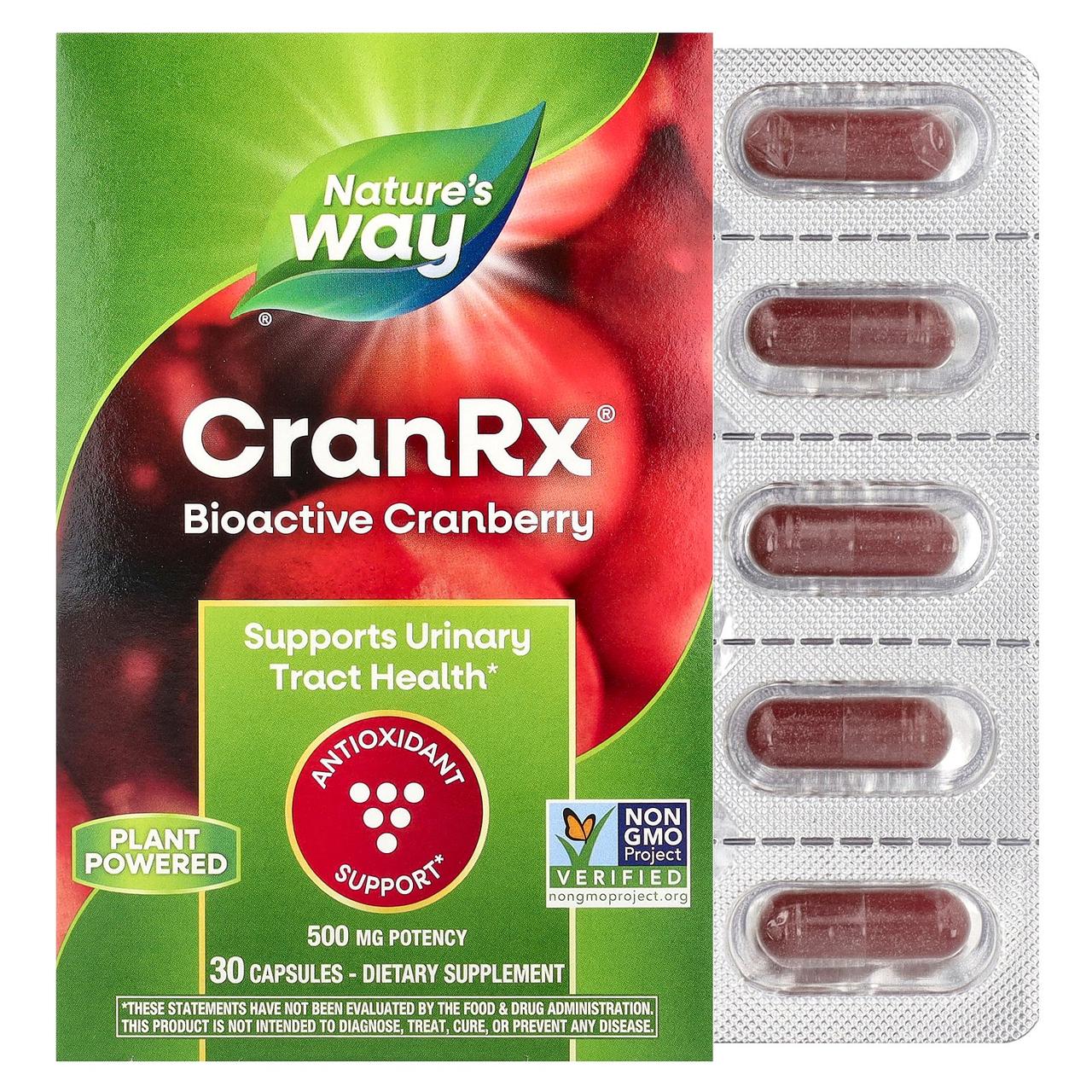 Nature's Way, CranRx, Urinary Health, біоактивна журавлина, 500 мг, 30 капсул вегетаріанських, Київ