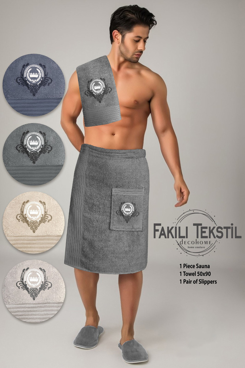 Набір для бані чоловічий Fakili Sauna С подарунковий 100% хлопок темно сірий, фото 1
