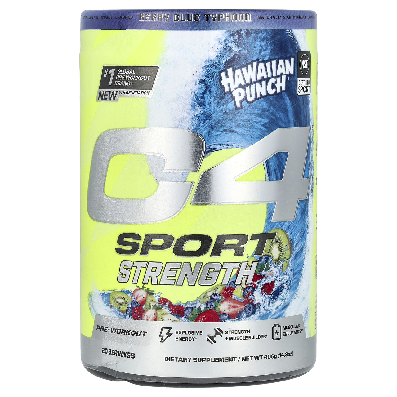 Cellucor, C4 Sport, Strength, передтренувальний комплекс, Hawaiian Punch®, ягідний синій тайфун, 406 г (14,3, Київ
