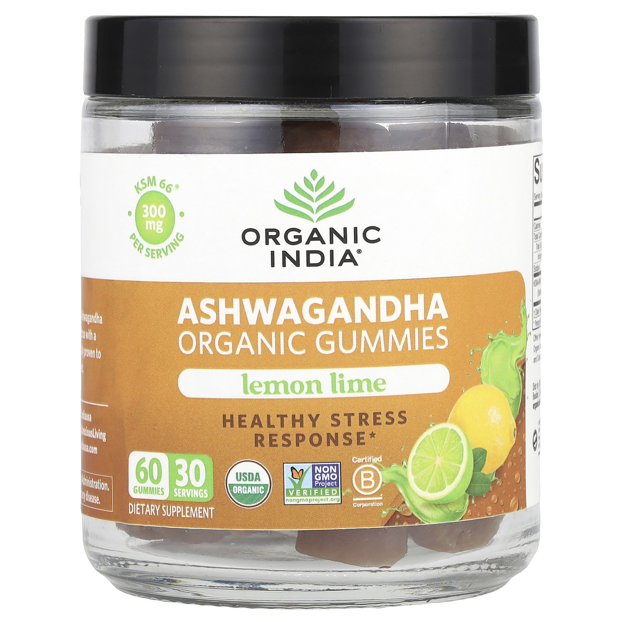 Organic India, Organic Ashwagandha Gummies, Lemon Lime, 300 mg, 60 Gummies (150 mg Per Gummy) Киев, Київ