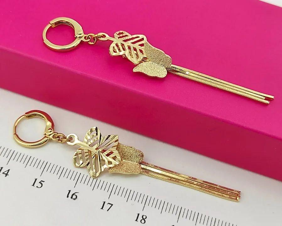 Сережки підвіски Метелики медзолото розмір 65 мм × 15 мм позолота 18К застібка кільце Код 5032