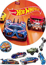 Вафельна картинка для торта "Hot Wheels", кругла (лист А4)