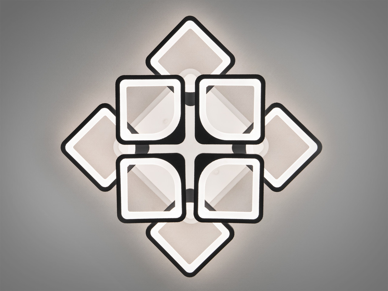 Акрилова LED люстра чорного кольору у вітальню, 145W на 20 кв.м S8060-4+4BK-LS