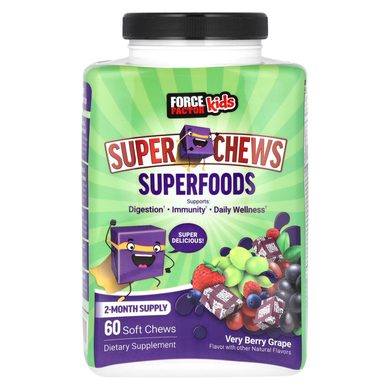 Force Factor, для дітей, Super Chews Superfoods, дуже ягідний виноград, 60 жувальних таблеток Київ, Київ, фото 1