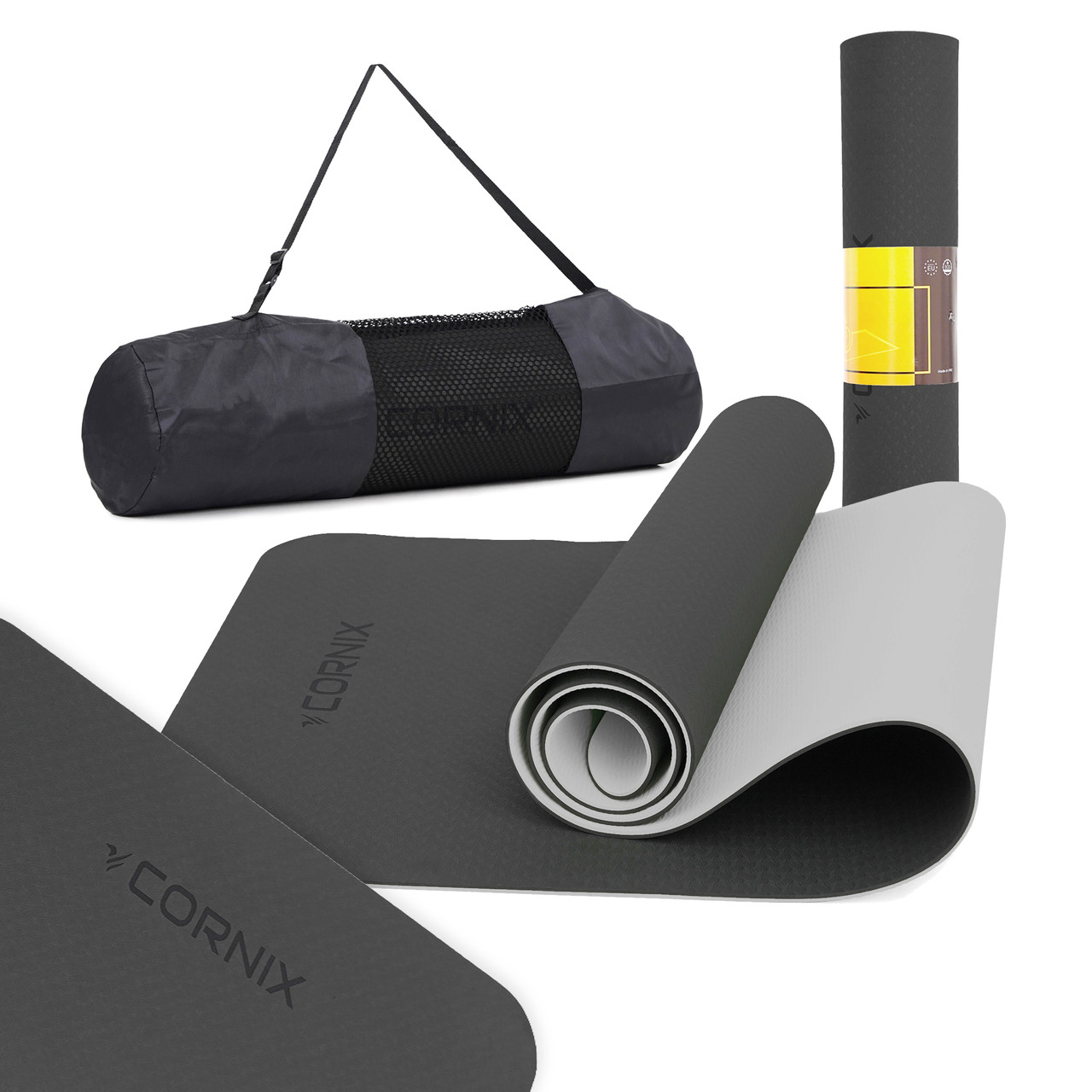 Килимок спортивний Cornix TPE 183 x 61 x 0.6 см для йоги та фітнесу XR-0349 Black/Grey