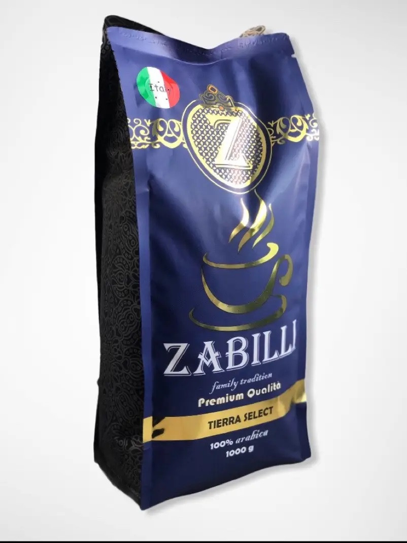 Кава з Італії зернова Zabilli Tierra Select 1 кг з чашкою у пачці