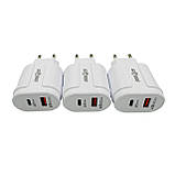 Швидке мережеве заряджання Globus 20w 2 виходи USB/Type-C мережевий зарядний пристрій, фото 5