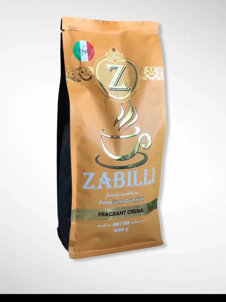 Італійська кава в зернах Zabilli Fragrant Crema купаж арабіки та робусти 1 кг з чашкою для кави в пачці