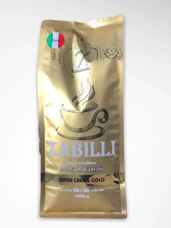 Zabilli кава в зернах Super Crema Gold купаж арабіки та робусти 1 кг з чашкою для кави в пачці, фото 1