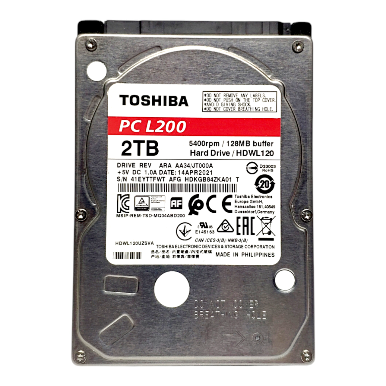 Жесткий диск HDD 2TB 5400rpm 128MB SATA III 2.5 Toshiba L200 HDWL120UZSVA