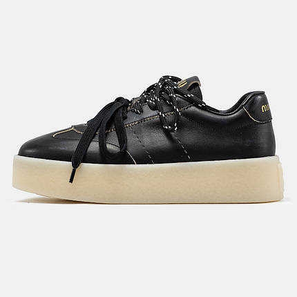Жіночі Кросівки Miu Miu Leather Sneakers Platform Black / Міу Міу Лезер Снікерс Платформ Чорні, фото 1
