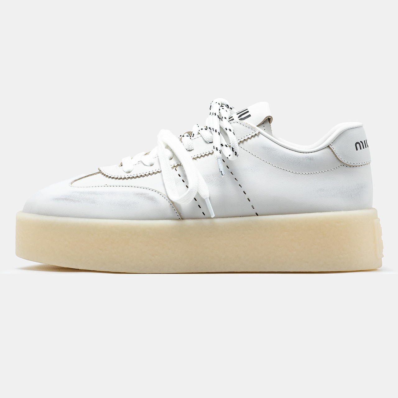 Жіночі Кросівки Miu Miu Leather Sneakers Platform White / Міу Міу Лезер Снікерс Платформ Білі