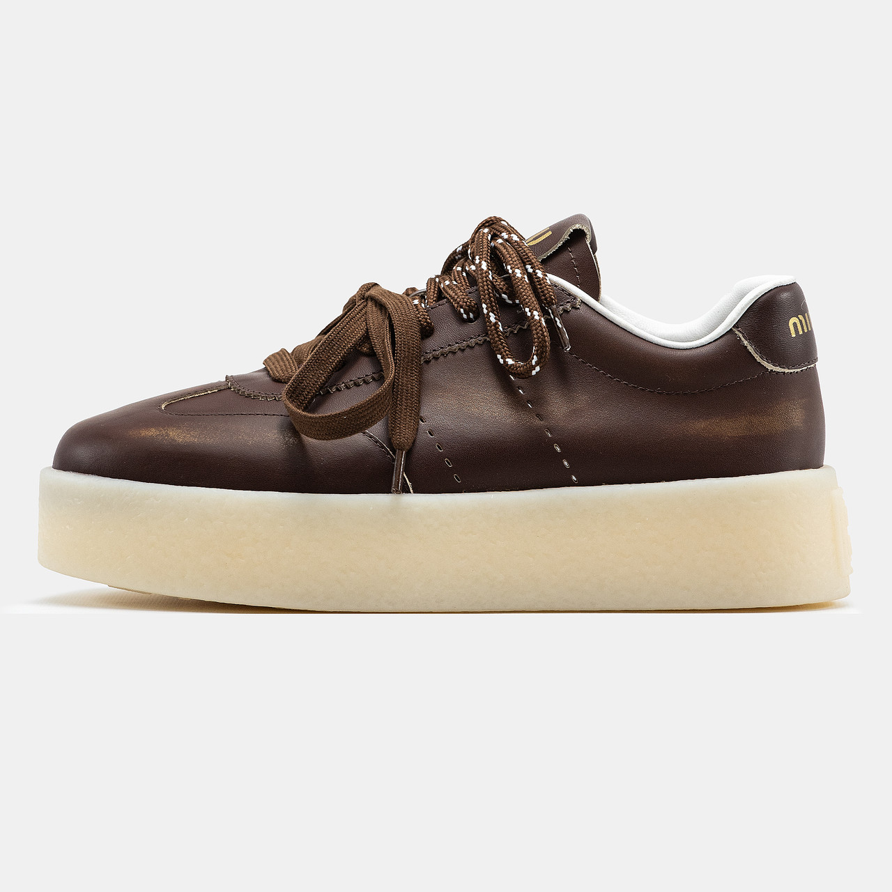 Жіночі Кросівки Miu Miu Leather Sneakers Platform Brown / Міу Міу Лезер Снікерс Платформ Коричневі