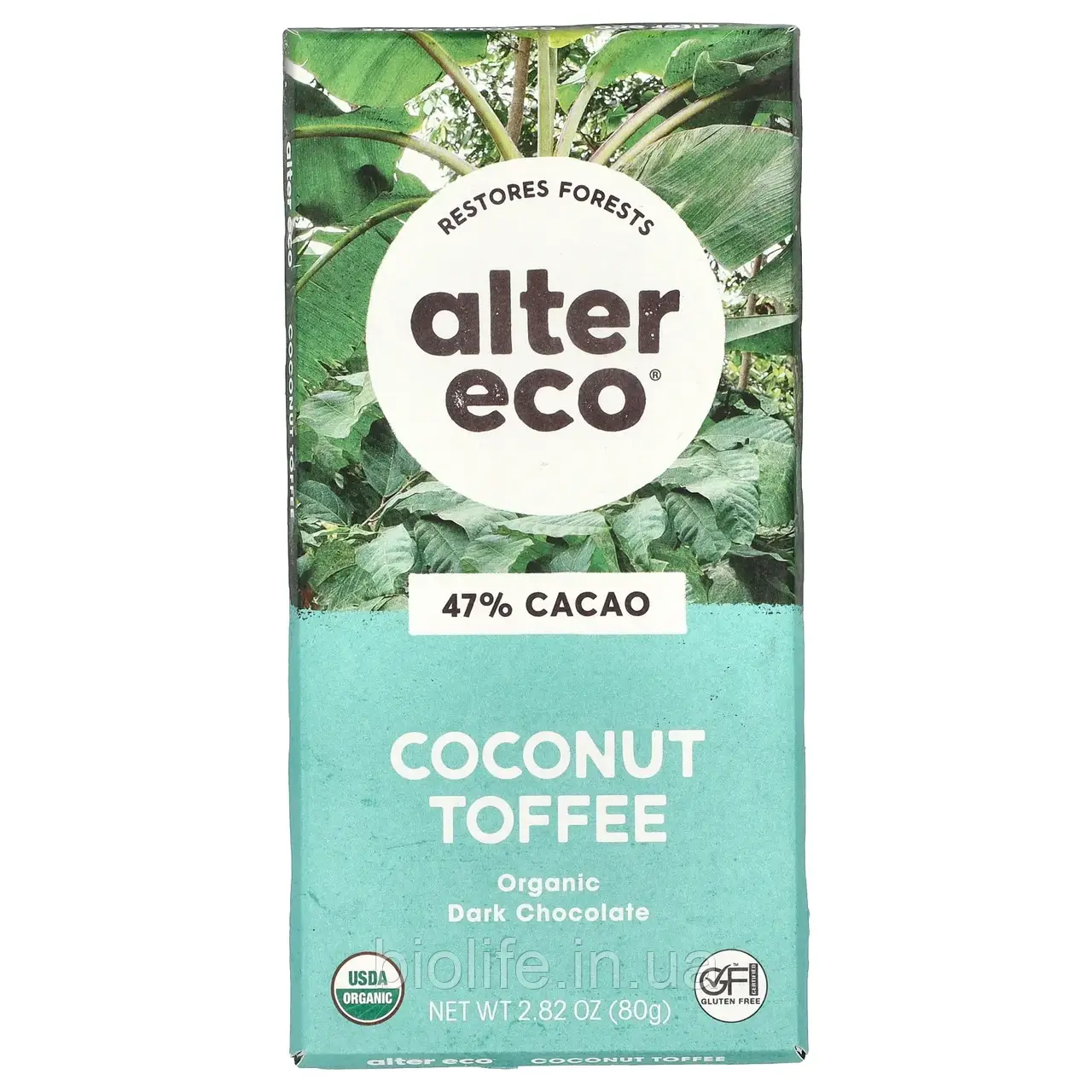 Alter Eco, плитка органічного темного шоколаду, кокос та ірис, 47% какао, 80 г (2,82 унції) оригінал, фото 1